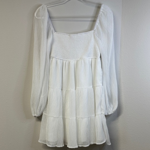 Altar’d State Harley White Babydoll Mini Dress S Smocked Puff Sleeve Cottagecore - Picture 6 of 7